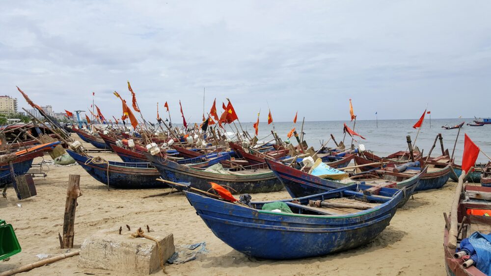 Overwinteren in Vietnam boten op het strand 2